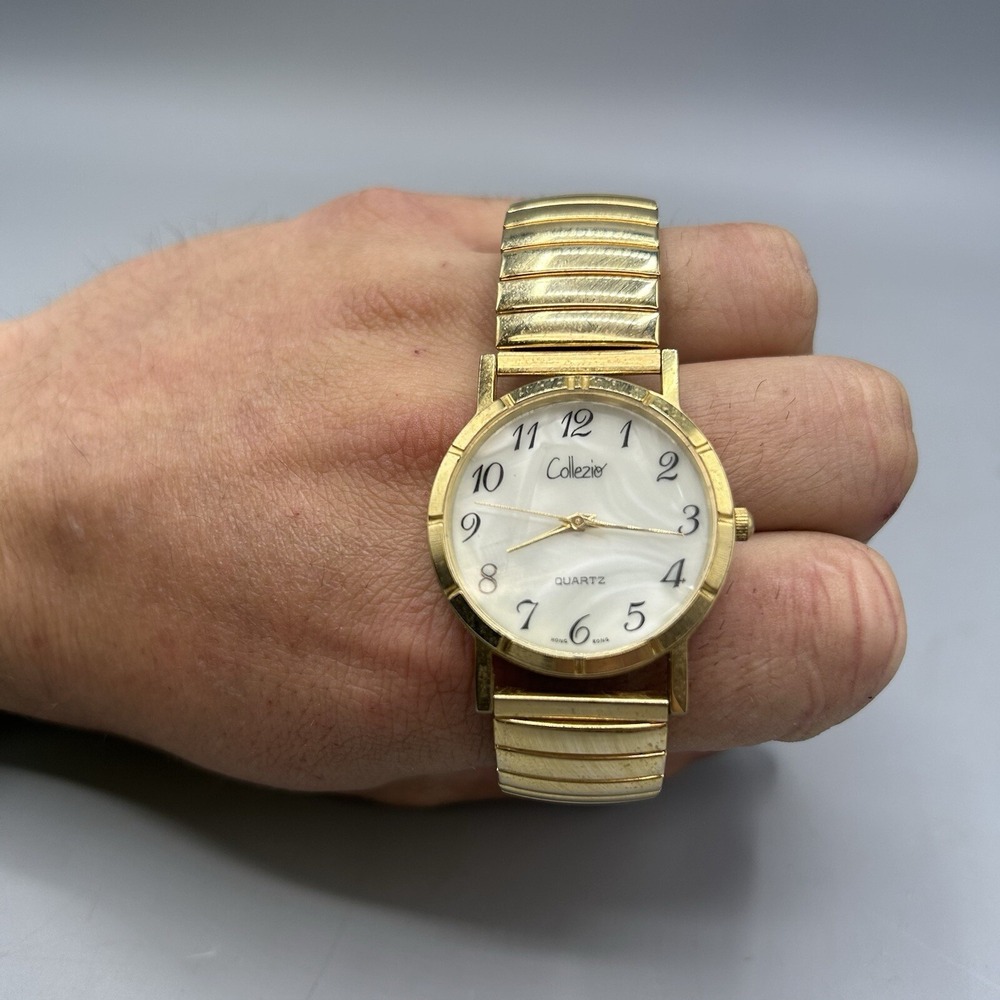 Collezio Womens Watch Gold Tone Stretch Band Mother of Pearl Dial Quartz 24mm